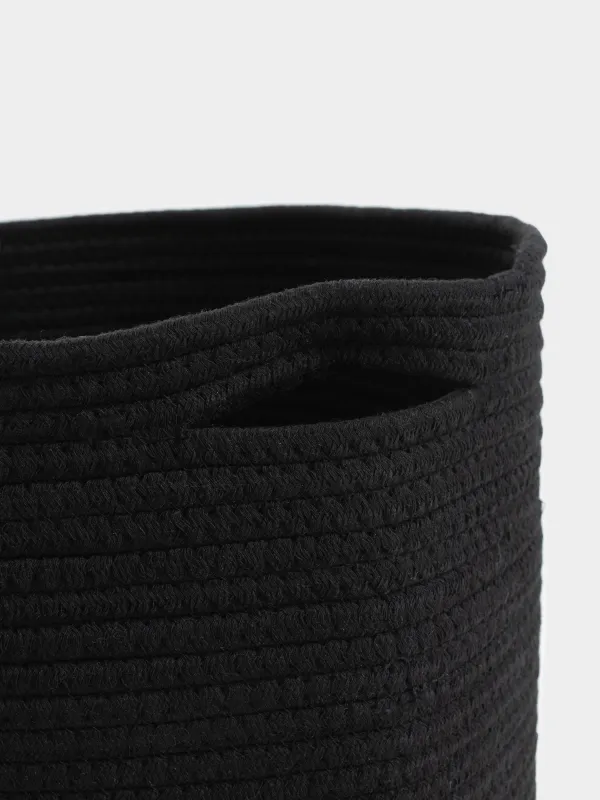 Laundry storage bag, 38x40 cm, with handles, Cotton, round, black, Tote, image-2