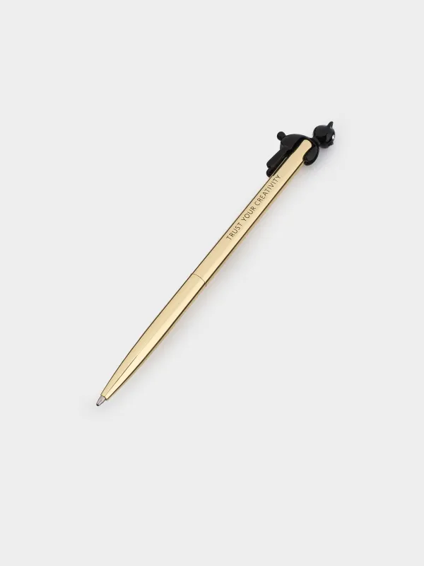 Ballpoint pen, 14 cm, with a figure, metal, gold, Black cat, Draw figure, image-2