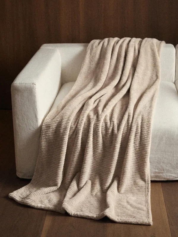 Blanket, 130x170 cm, double-sided, faux fur/flannel, milk, Stripes, Flannel, image-1
