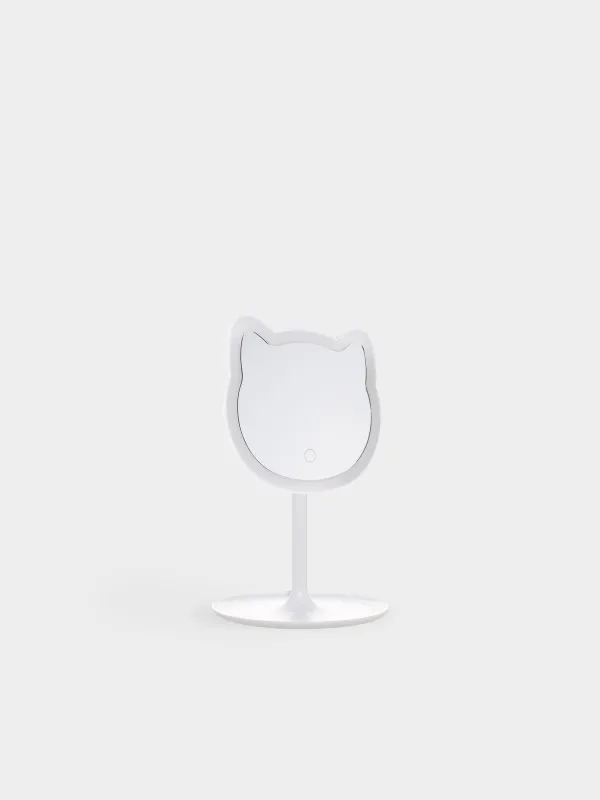 Table mirror, 29x19/13x16 cm, illuminated, on a stand, plastic, white, Cat, Cat, image-0