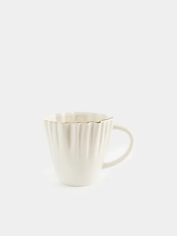 Mug, 400 ml, porcelain P, with golden edging, Crumpled effect, Crumple gold, image-0