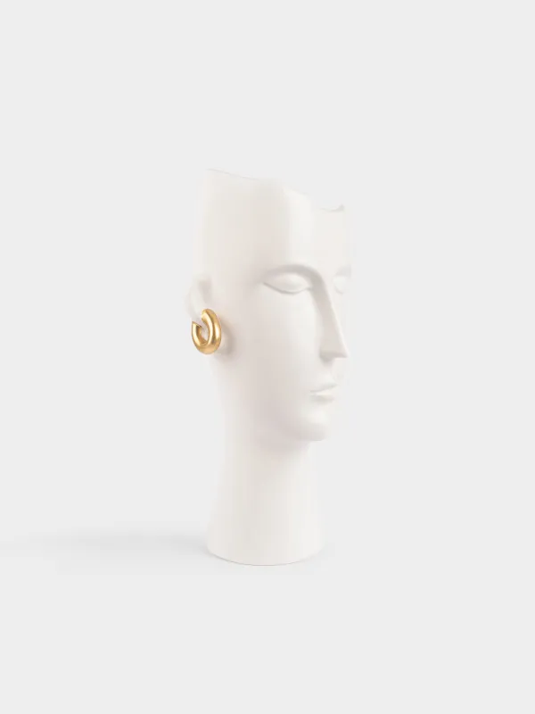 Flower vase, 34 cm, decorative, ceramic, white, Girl with golden earrings, Face, image-2