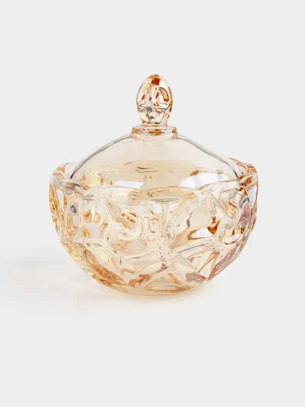 Storage container, 19x17 cm, 1 l, glass R, amber, Patterns, Gala, image-0