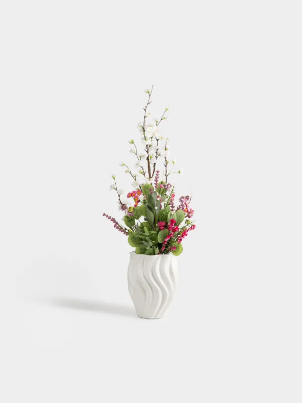Flower vase, 24 cm, ceramic, milky, Wavy edge, Crumple, image-3