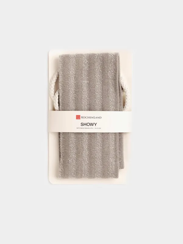 Washcloth-tape for washing the body, 70x10 cm, exfoliating, with handles, polyethylene, beige, Showy, image-4