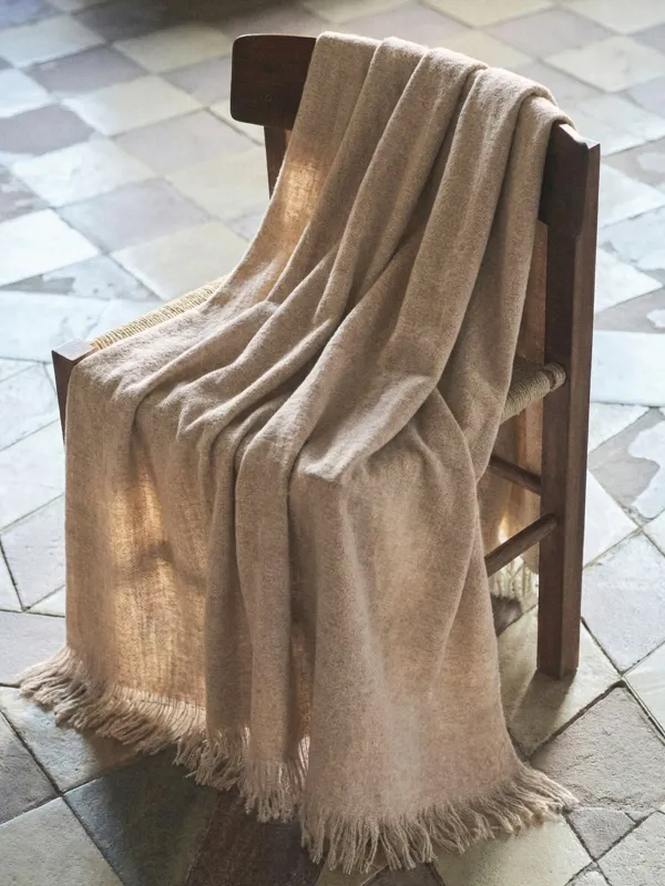 Plaid, 130x170 cm, fringed, polyester, light brown, Neutral, image-1