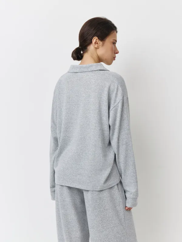 Women's jumper, homewear, size XS, with polo collar, polyester/spandex, grey, Bertha, image-3