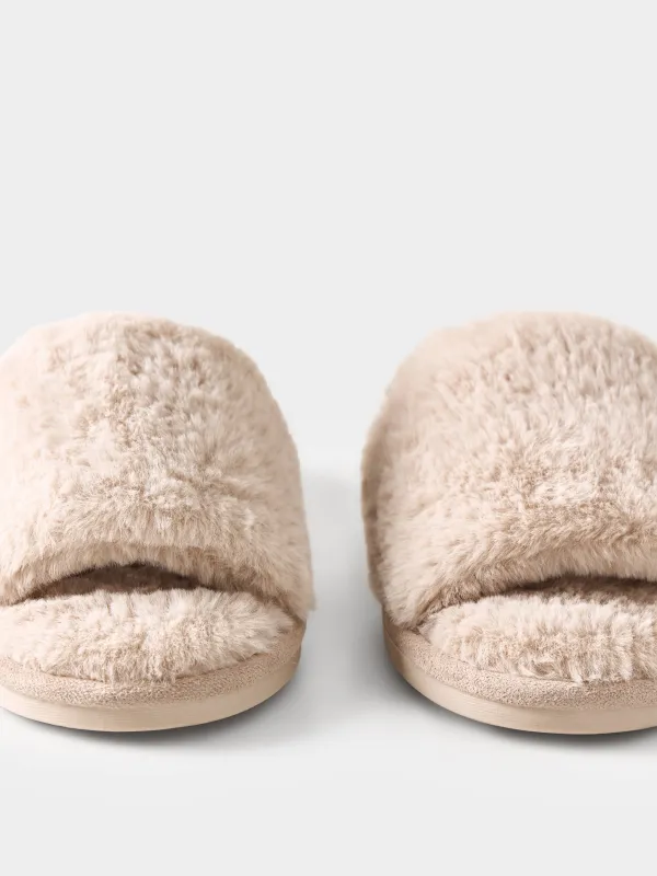Women's slippers, homewear, size 36-37, faux fur, beige, Bushy, image-3