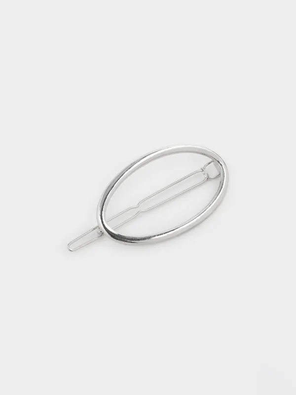 Hair clip, 7 cm, Metal, Silver, Oval, Hairstyle, image-1