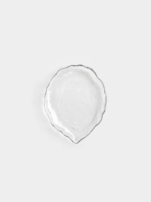 Dish, 25x21 cm, glass, with silver edging, Petal, Nautilus silver, image-1