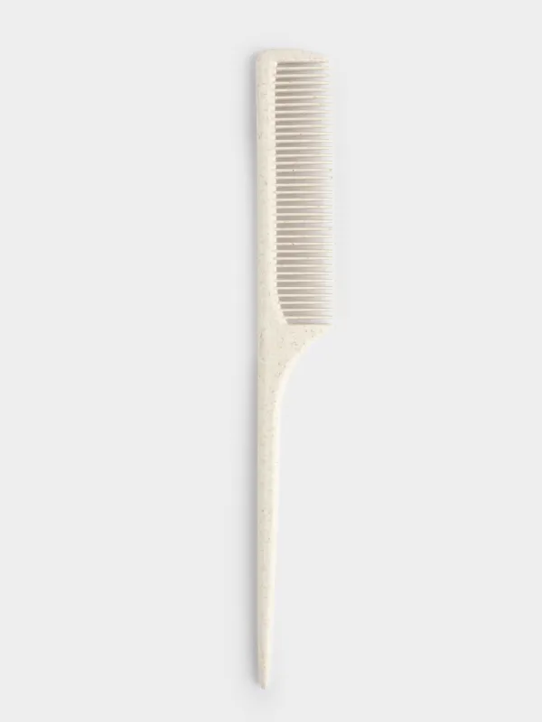 Hair comb, 23 cm, with a ponytail, vegetable fiber / plastic, Beige, Comb, image-1