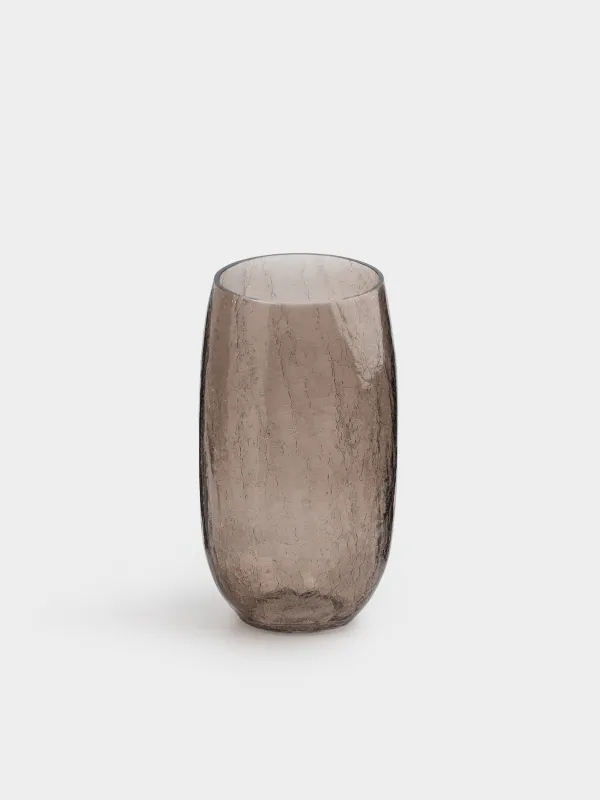 Flower vase, 26 cm, glass, brown, Craquelure, Ice, image-3