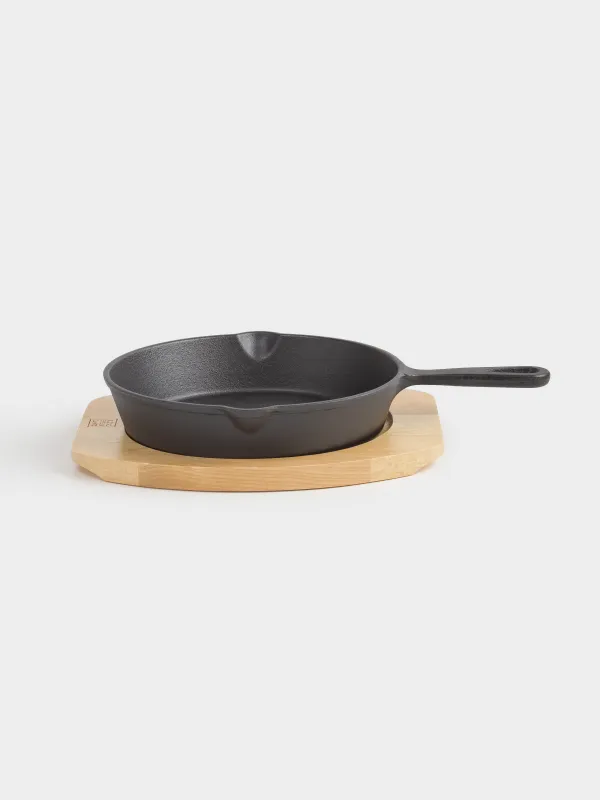 Frying Pan with base, 20 cm, cast iron/wood, round, black, Authentic, image-2