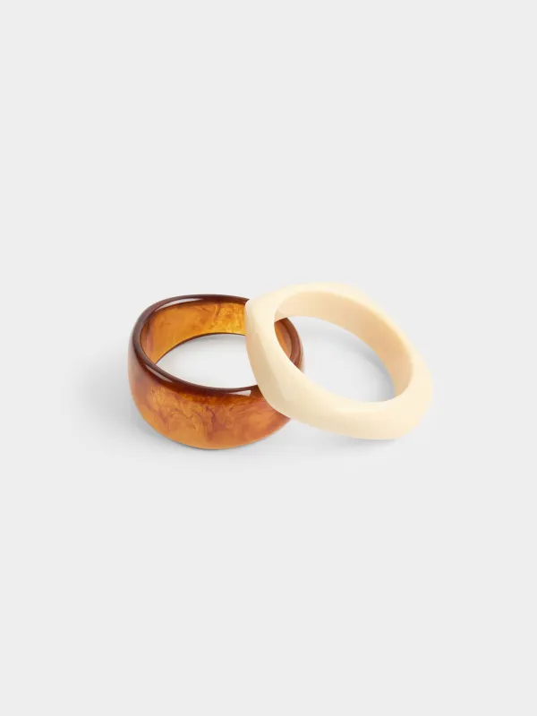 Bracelet set, 9 cm, 2 pcs, Resin / acrylic, brown / Milk, Mineral, image-0