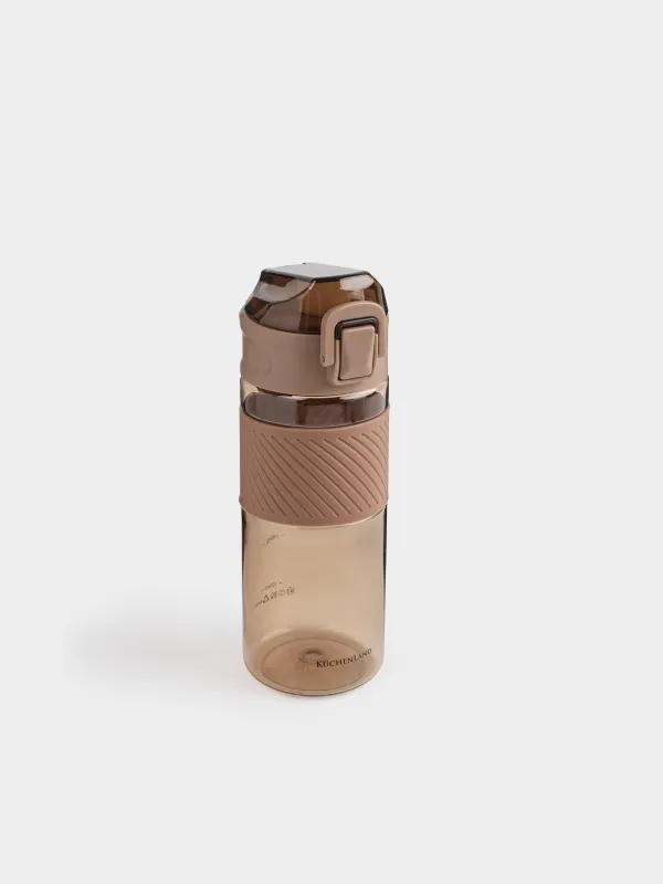 Water bottle, 600 ml, plastic / silicone, brown, Sport, image-1