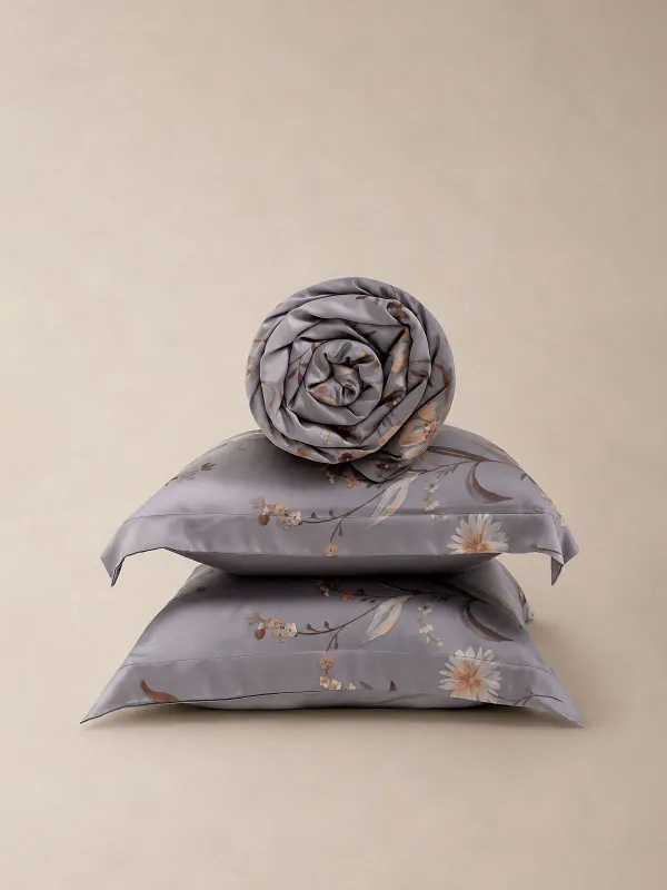 Bed linen set, euro, Tencel 300 TC, grey, Flowers and leaves, Tencel, image-4