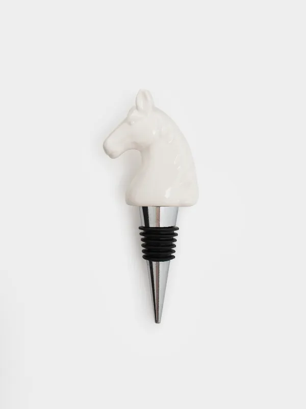 Bottle stopper, 12 cm, metal/porcelain P, milky, Horse, Horse milky, image-0