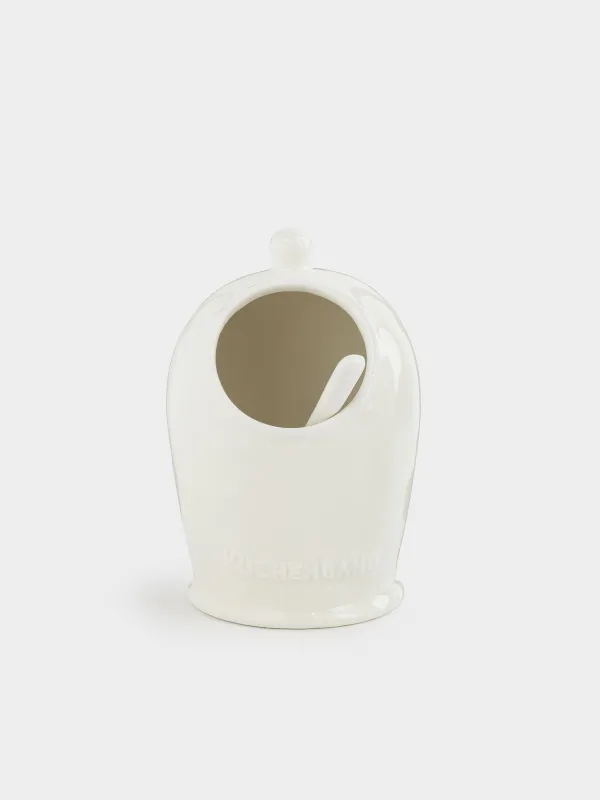 Salt container, 15 cm, with spoon, ceramic, milky beige, speckled, Ceramo speckled, image-0