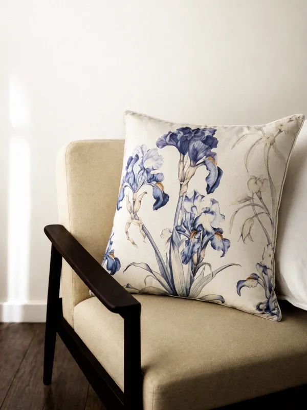 Decorative pillow, 45x45 cm, velvet, milky, Irises, Iris garden, image-1