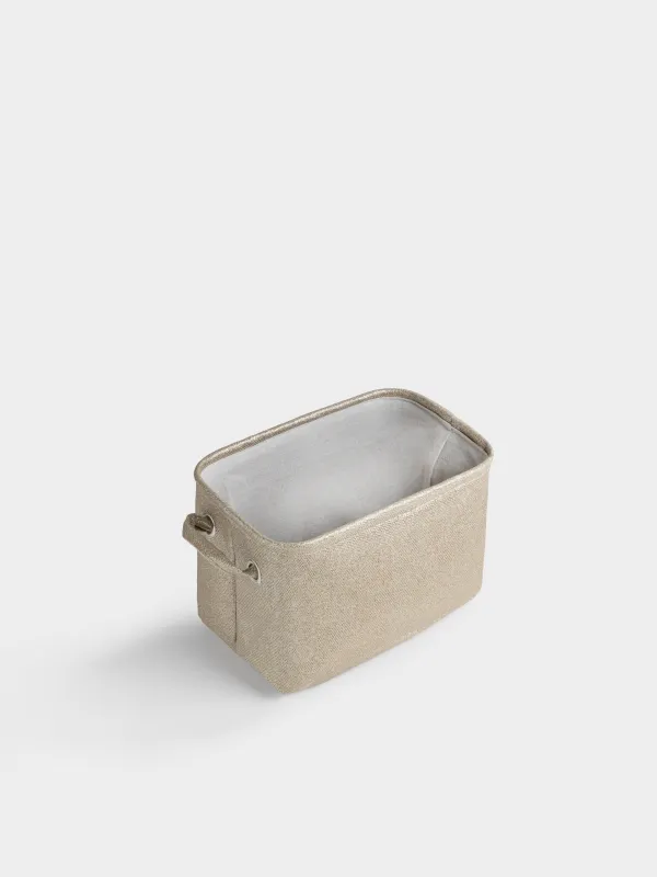 Storage basket, 30x20x20 cm, with handles, Polyester, Rectangular, Golden, Ideally, image-3