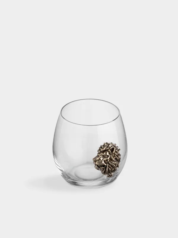 Drinking glass, 10 cm, 440 ml, glass / metal, Golden lion, Lux elements, image-1