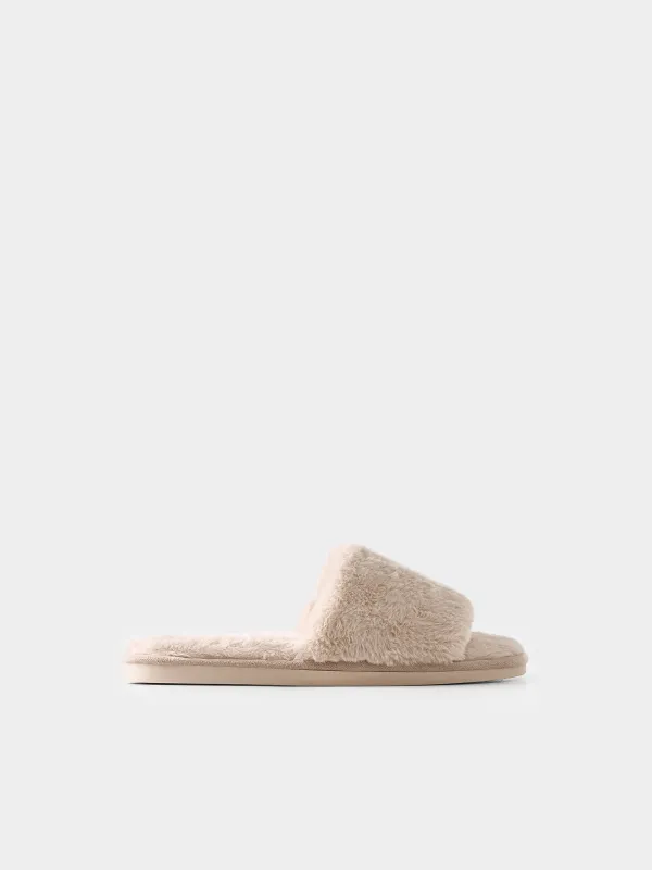 Women's slippers, homewear, size 36-37, faux fur, beige, Bushy, image-0