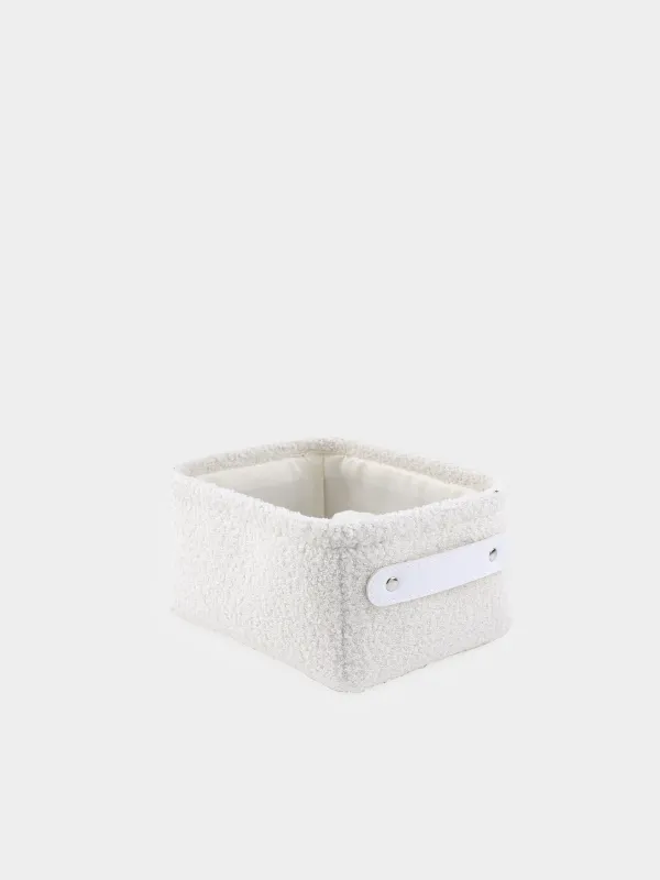 Storage basket, 22x17x11 cm, with handles, boucle, rectangular, milk, Boucle, image-1