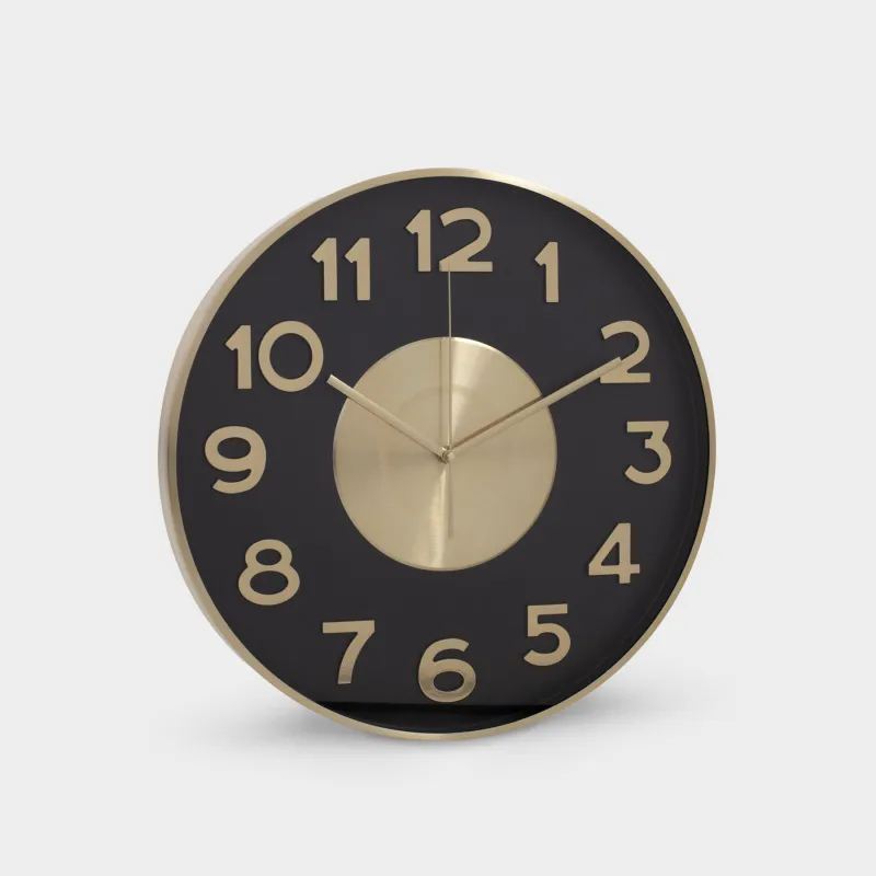 Wall clock, 40 cm, metal / glass, round, black and gold, Dial, Dial
