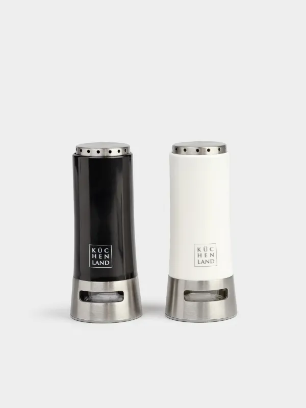 Salt and pepper set, 8 cm, magnetic stand, steel / plastic, black / white, B&W, image-4