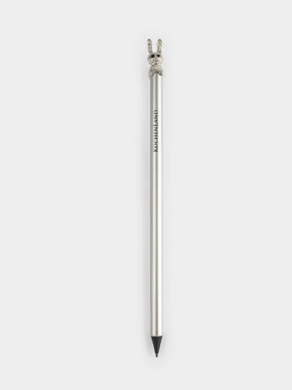 Pencil, 18 cm, black-graphite, with figure, silver, Hare, Draw, image-0