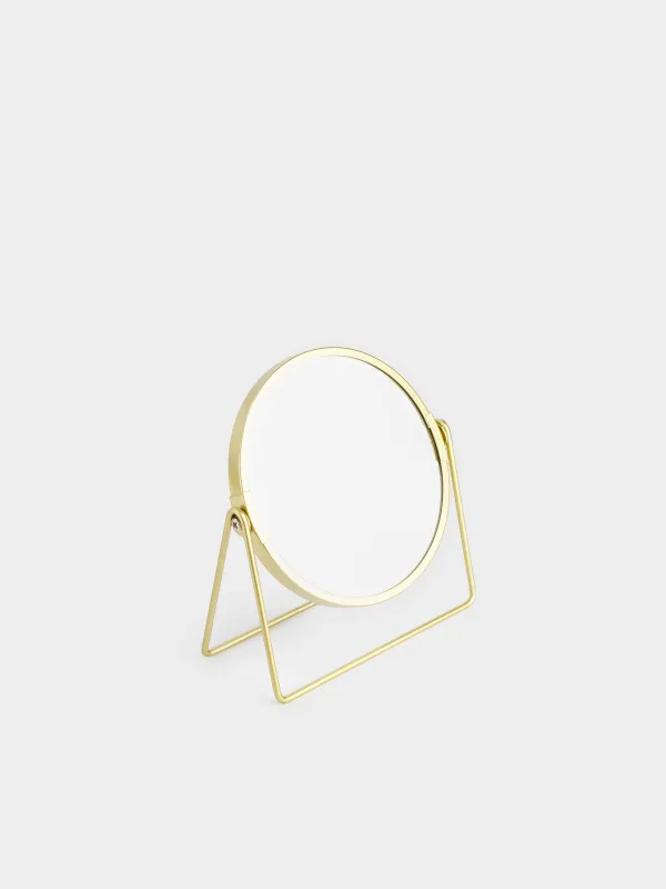 Table mirror, 18 cm, double-sided, metal, round, golden, Freya, image-0