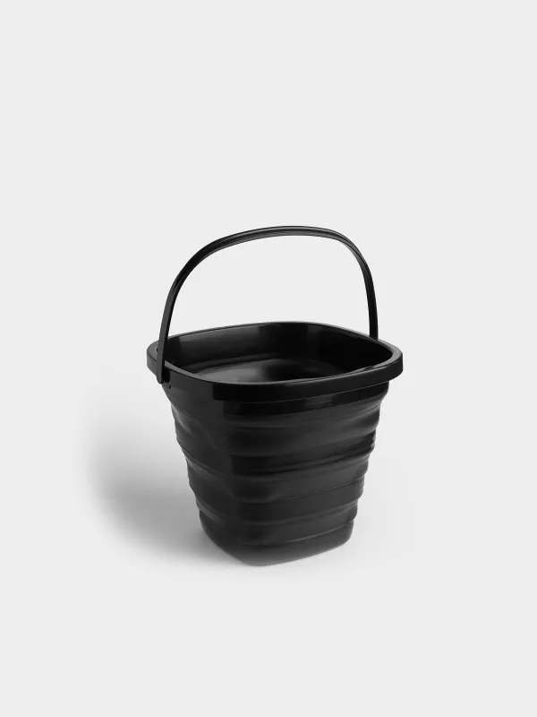Folding bucket, 10 l, plastic/rubber, square, black, Foldaway black, image-1