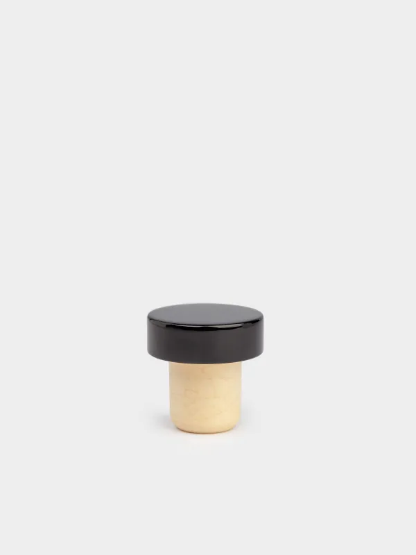 Wine bottle stopper, 3 cm, cork/metal, Black, Button, image-0