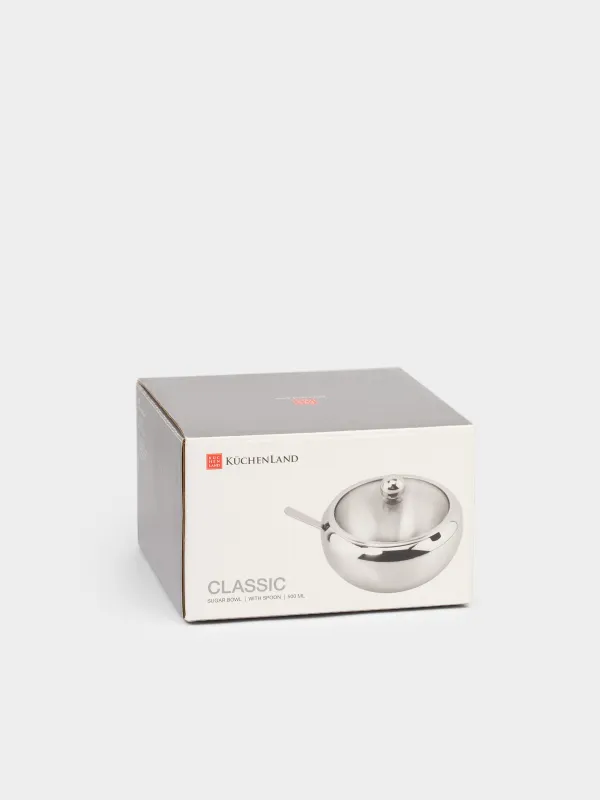 Sugar bowl, 9 cm, 500 ml, with spoon, steel, Classic, image-9