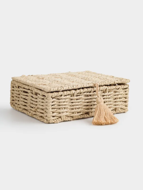 Tea box, 26x21 cm, 6 compartments, braided, with handles, cellulose, Rectangular, Braided, image-3