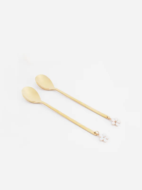 Dessert spoon, 14 cm, 2 pcs, steel, golden, Flower, Bloome, image-1