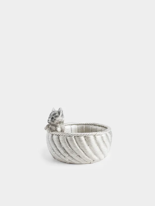Decorative vase, 16x12 cm, polyresin, golden, Kitten in a basket, Cat, image-1