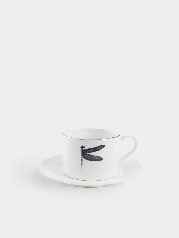 Tea pair, 1 person, 2 items, 220 ml, porcelain N, golden edging, Colored dragonfly, Symphony, image-0