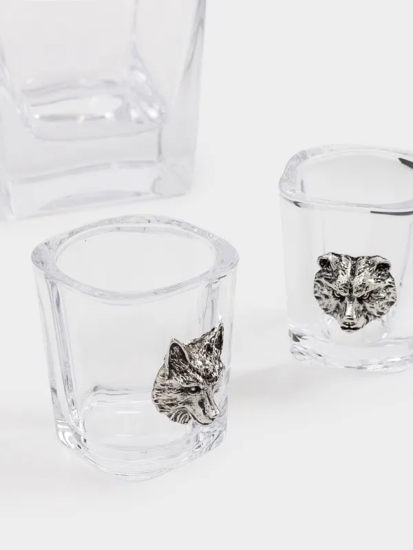 Drink set, 4 persons, 5 items, decanter/stacks, glass / metal, forest animals, Lux elements, image-2