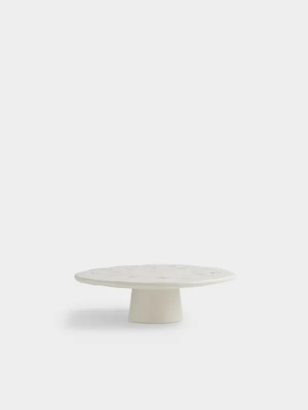 Dish on a leg, 23x7 cm, ceramic, milk, Vintage flowers, La flore, image-0