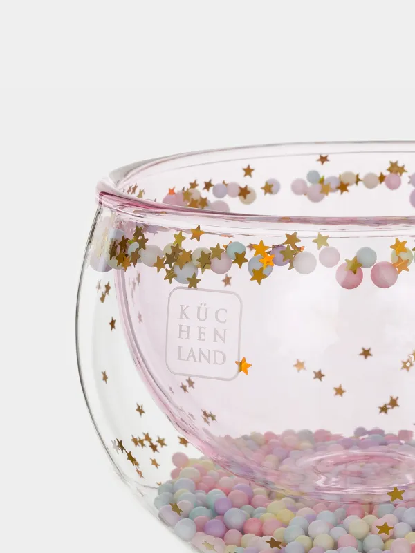 Mug, 270 ml, with balls, glass B, pink, Stars, Air sparkly, image-2