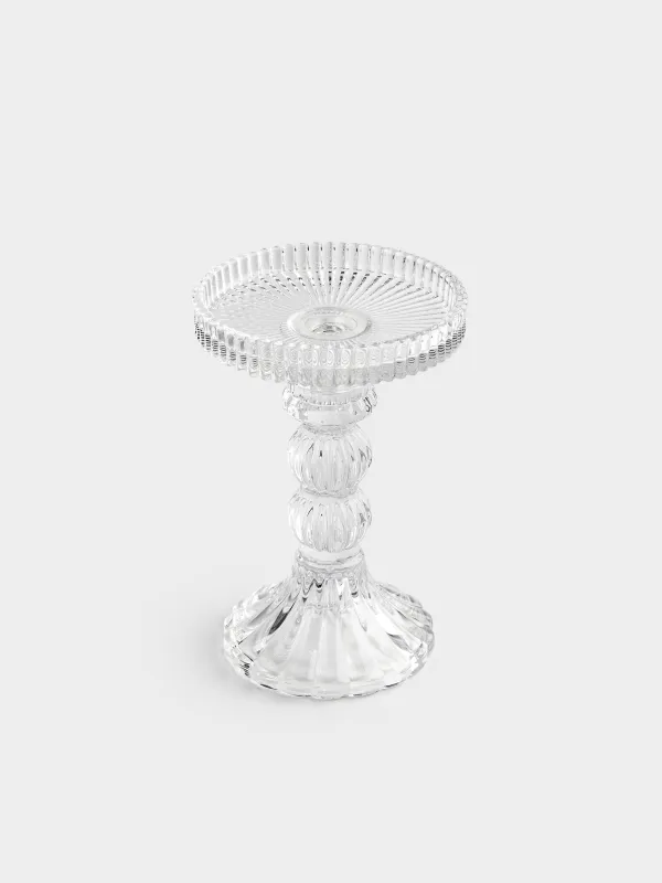Candle holder, 14 cm, for cylindrical / thin candles, on a leg, collapsible, glass, Ribby, image-2