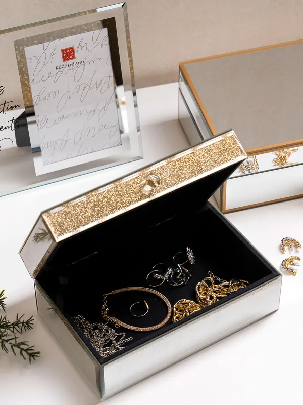 Jewelry box, 21x13 cm, glass, golden gradient, Actress, image-5
