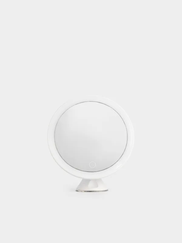 Hanging mirror, 18 cm, magnifying, with suction cups, illuminated, plastic, white, Mirror, image-1