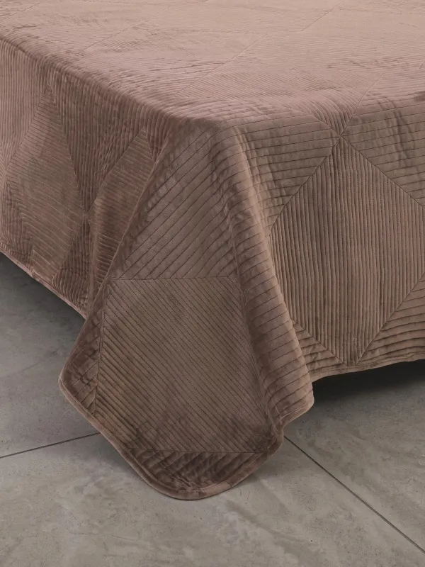 Bedspread, 220x240 cm, quilted, velvet/microfiber, brown, Rhombuses, Stitch velvet, image-1