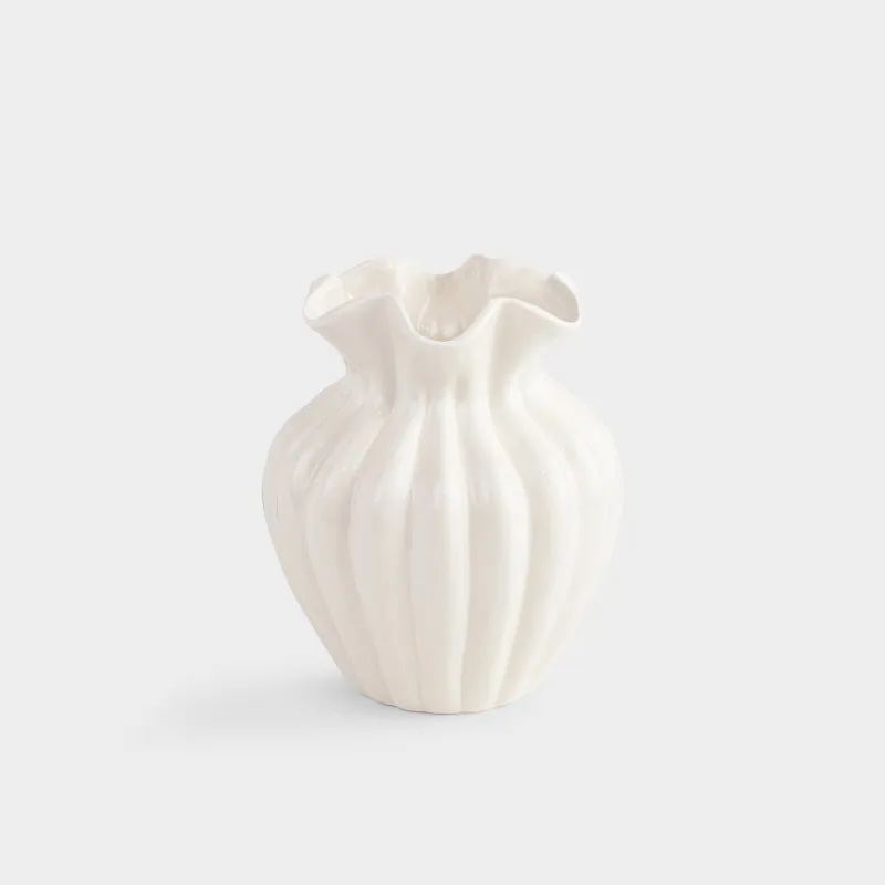 Flower vase, 24 cm, ceramic, milky, Bends, Landform