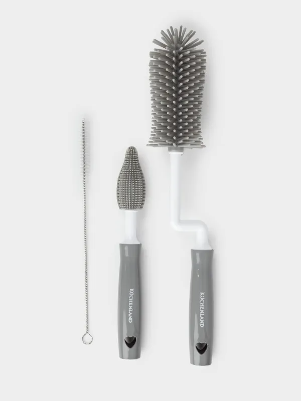 Bottle cleaning brush set, 30/20/18 cm, 3 pcs, plastic / silicone, grey, Clean, image-0