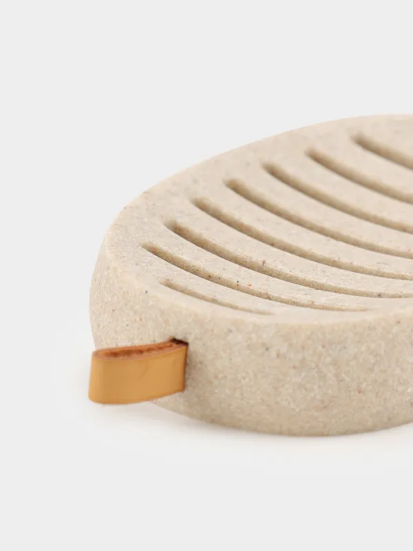 Soap dish, 13x9 cm, polyresin, oval, beige, speckled, Dune, image-4