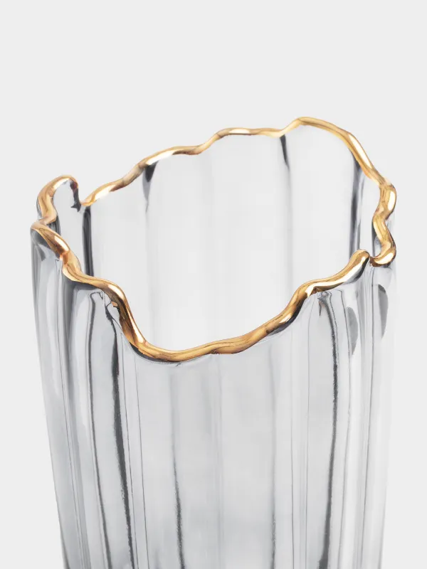 Flower vase, 25 cm, glass, grey, with golden edging, Berg, image-2