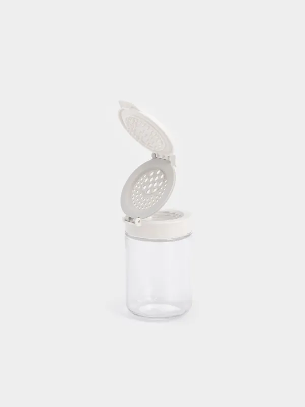Spice container, 10 cm, with double lid, glass/plastic, grey, Comfort light, image-2